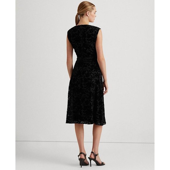 NEW Lauren Ralph Lauren Burnout Velvet Cocktail Dress 253854951001 Black 4 - Picture 3 of 5